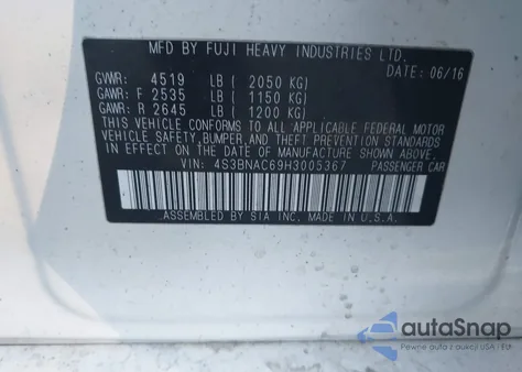 2017 Subaru Legacy 2.5I Premium из США, поврежденный, VIN 4S3BNAC69H3005367